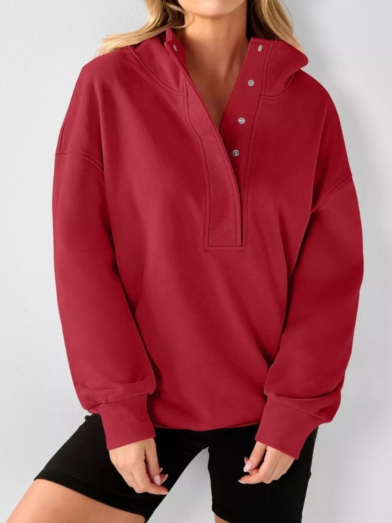 Trendsi Half Snap Dropped Shoulder Hoodie -