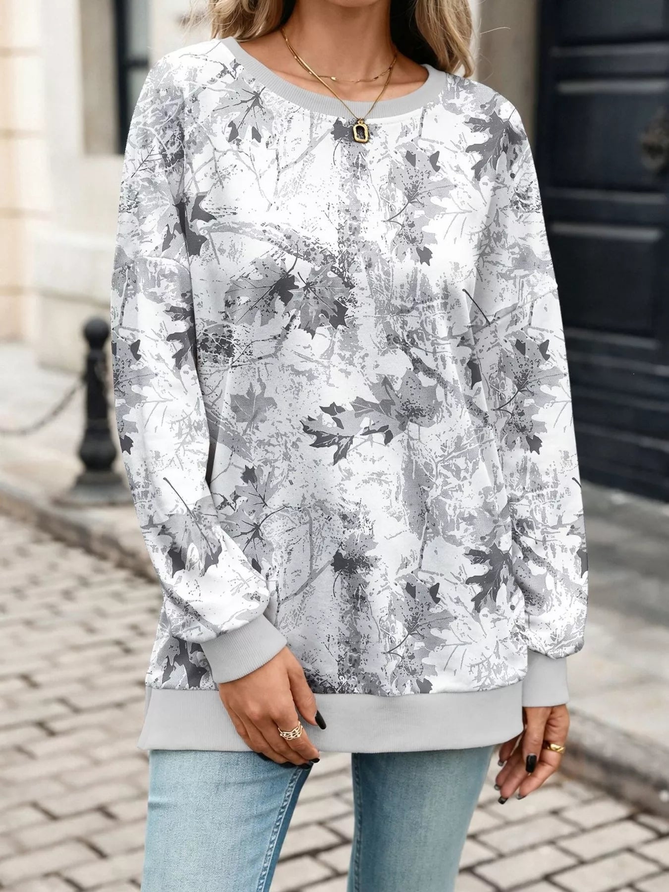 Trendsi Camouflage Print Crewneck Sweatshirt -