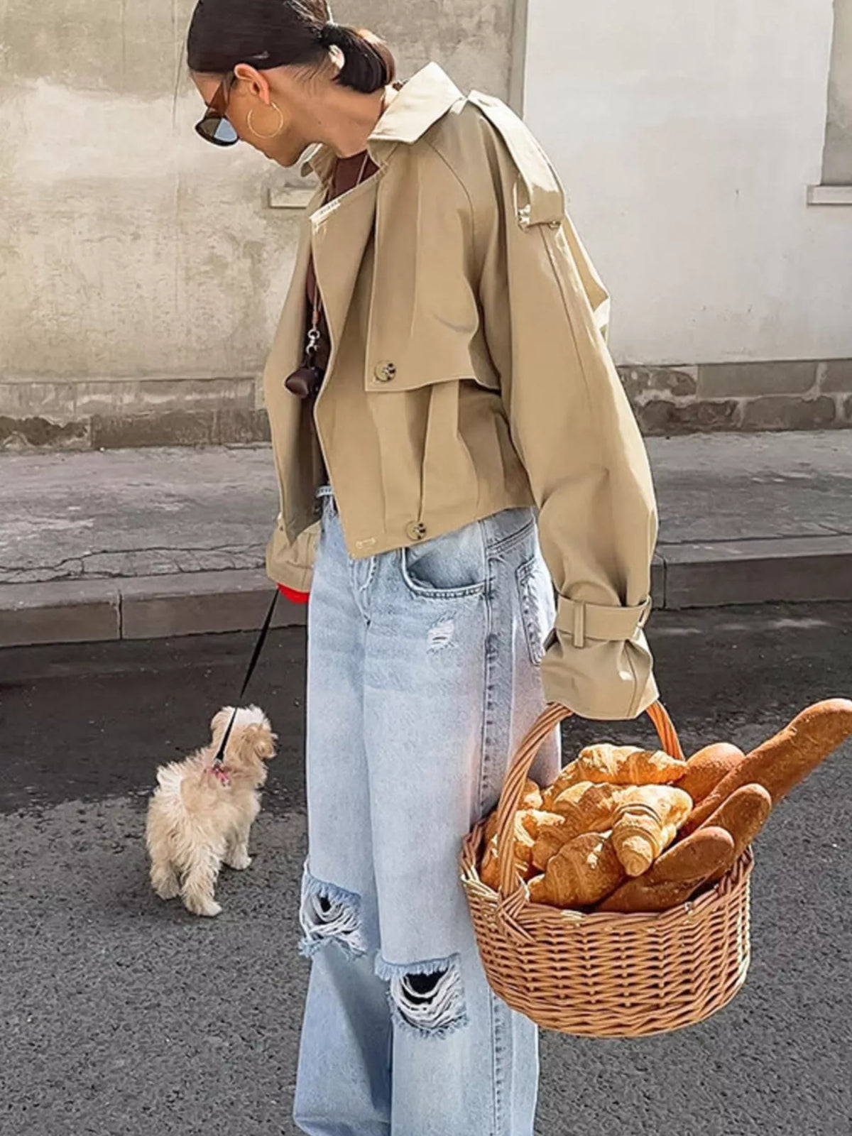 Trendsi Wide Lapel Cropped Trench Coat -