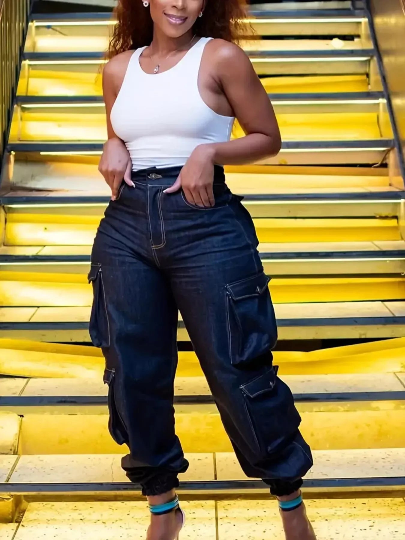 Trendsi Plus Size High-Waisted Cargo Jeans -