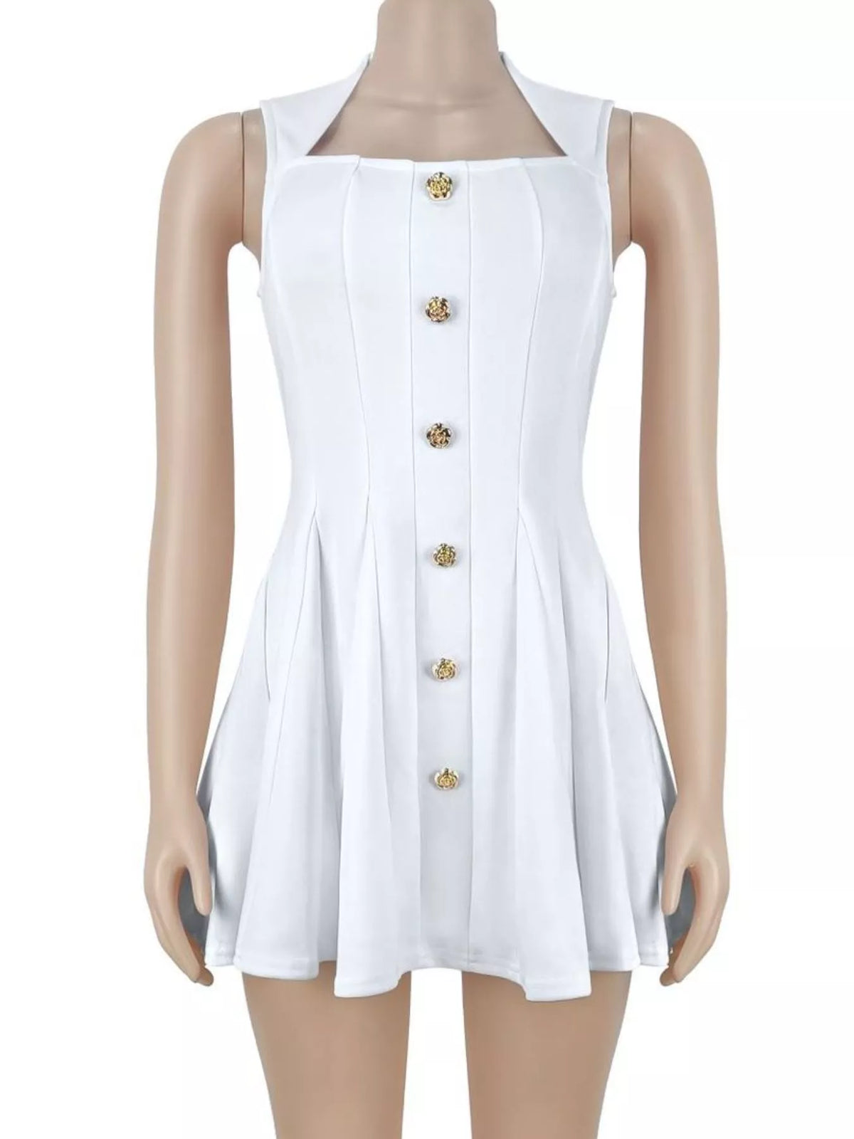 Trendsi Decor Button Sleeveless Mini Dress -