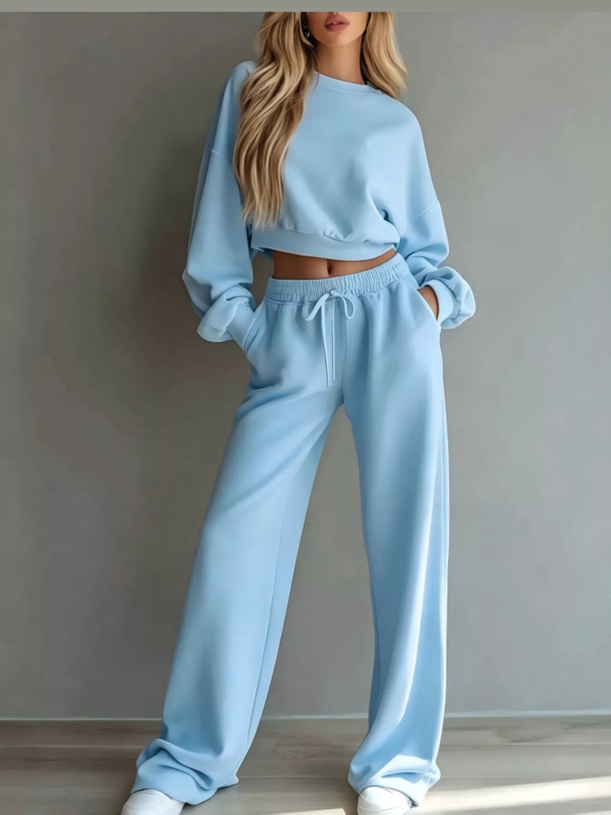 Crop Top and Wide-Leg Sweatpants Set — front view