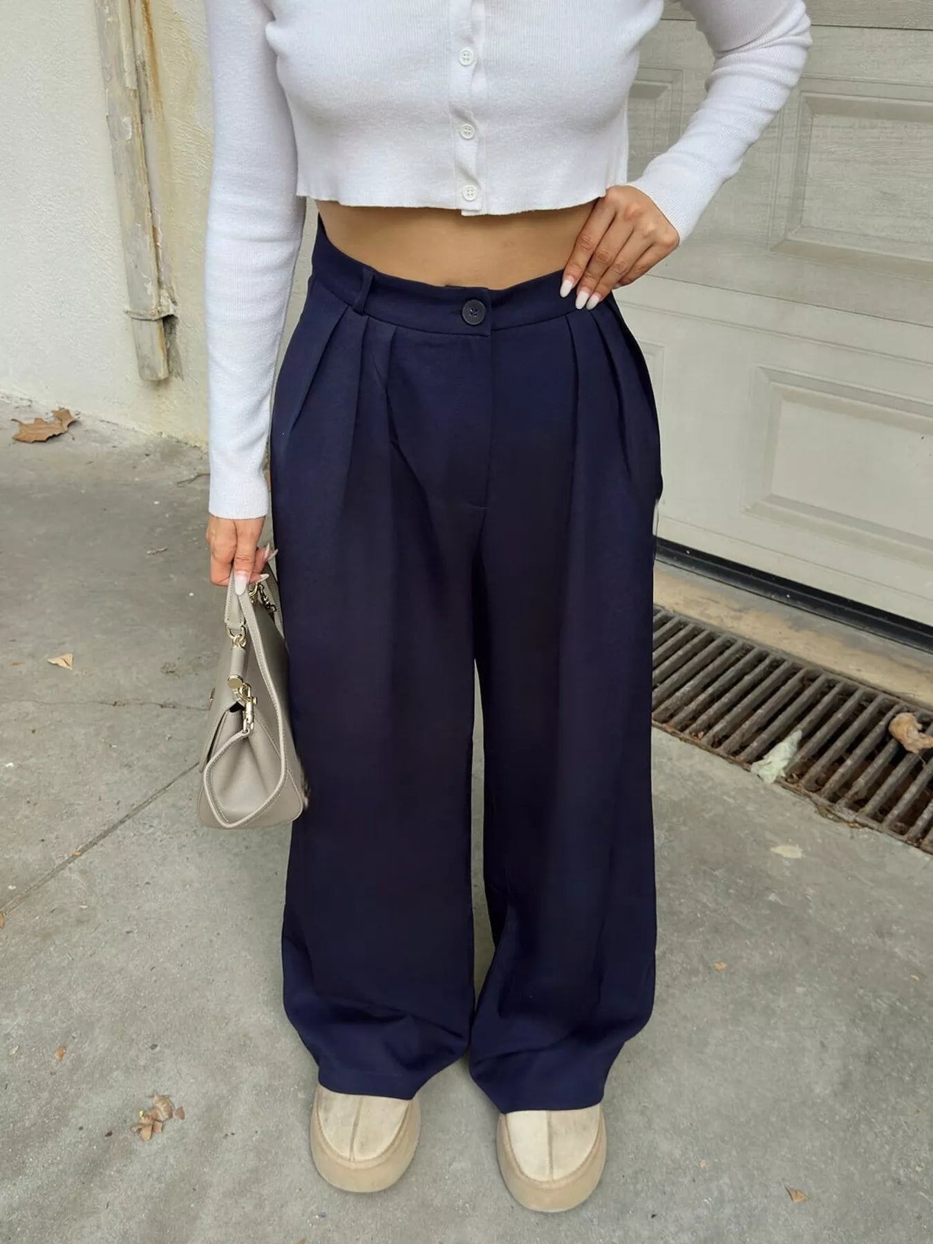 Trendsi High-Waisted Pleated Wide-Leg Pants -
