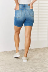 Trendsi Judy Blue Full Size Tummy Control Double Button Bermuda Denim Shorts -