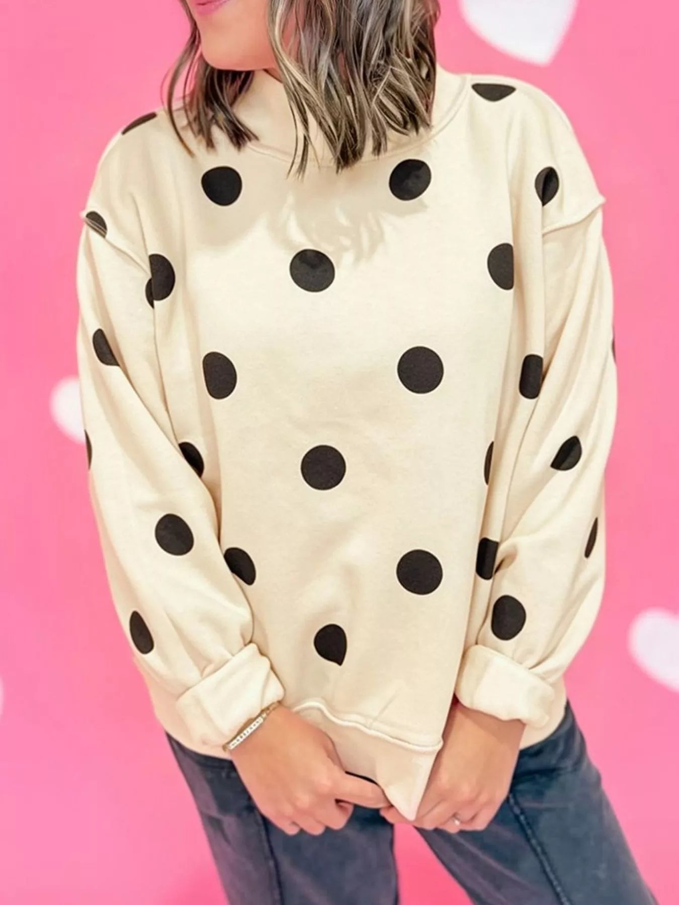 Trendsi Oversized Polka Dot Crewneck Sweatshirt -