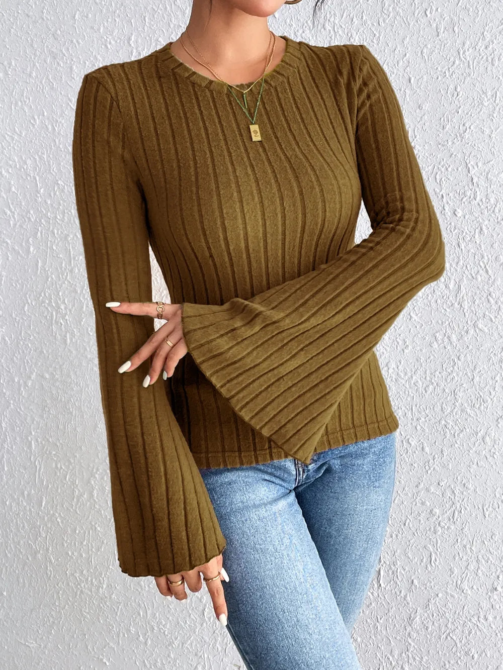 Trendsi Honey Round Neck Flare Sleeve T-Shirt -