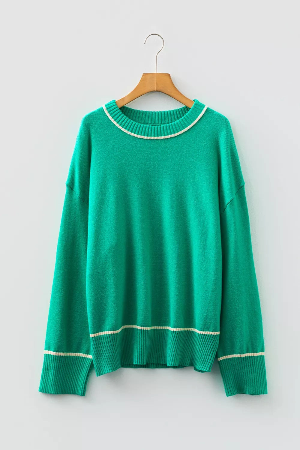 Trendsi Contrast Detail Drop Shoulder Baggy Sweater -