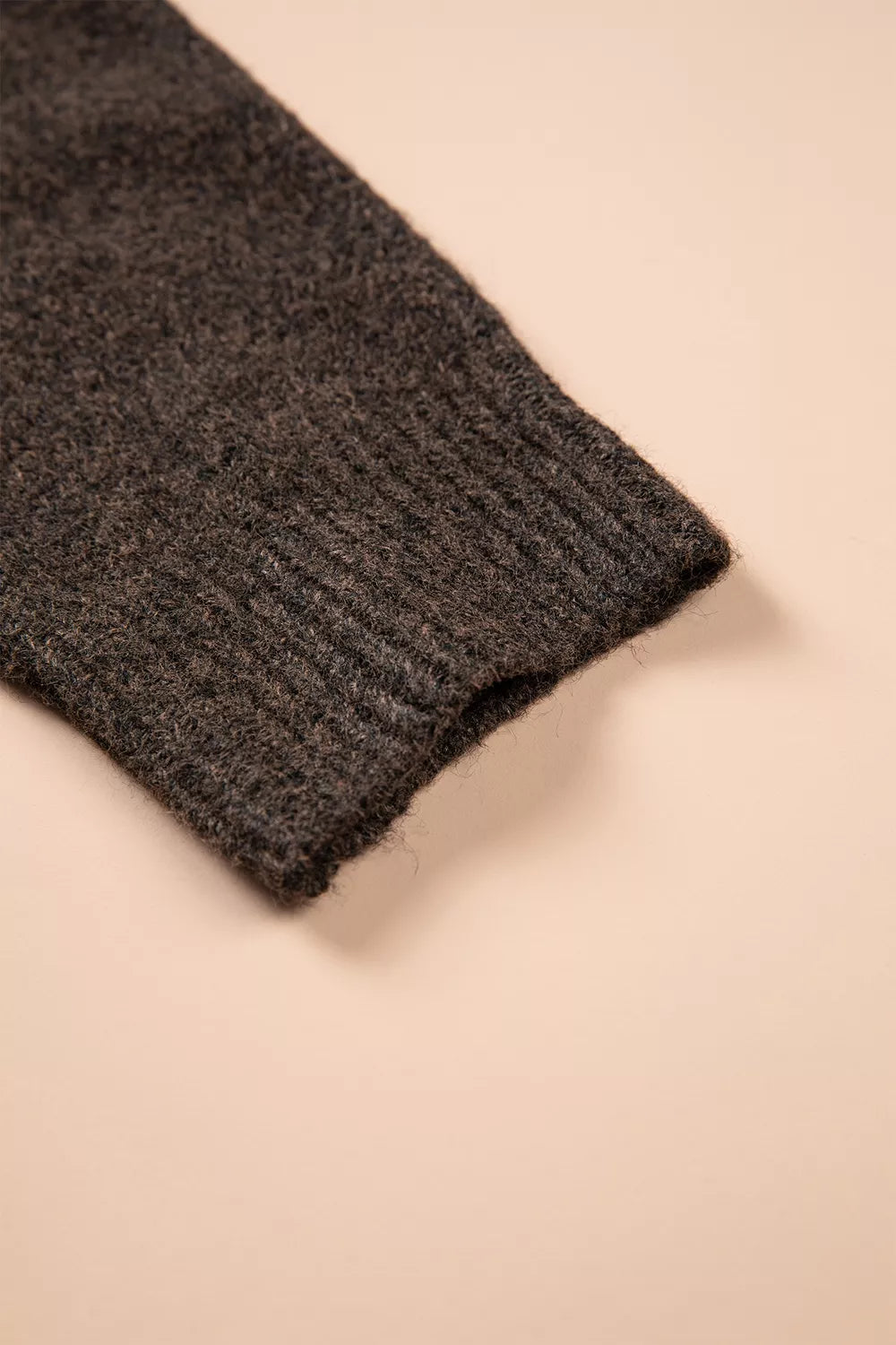 Women's Geometric Round Neck Sweater with Colorful Confetti Accents in brown — cuff detail view