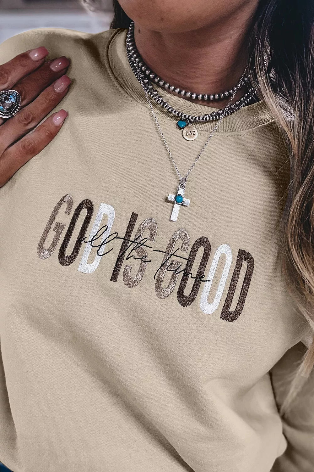 Trendsi God Is Good Letter Graphic Crew Neck Sweatshirt -