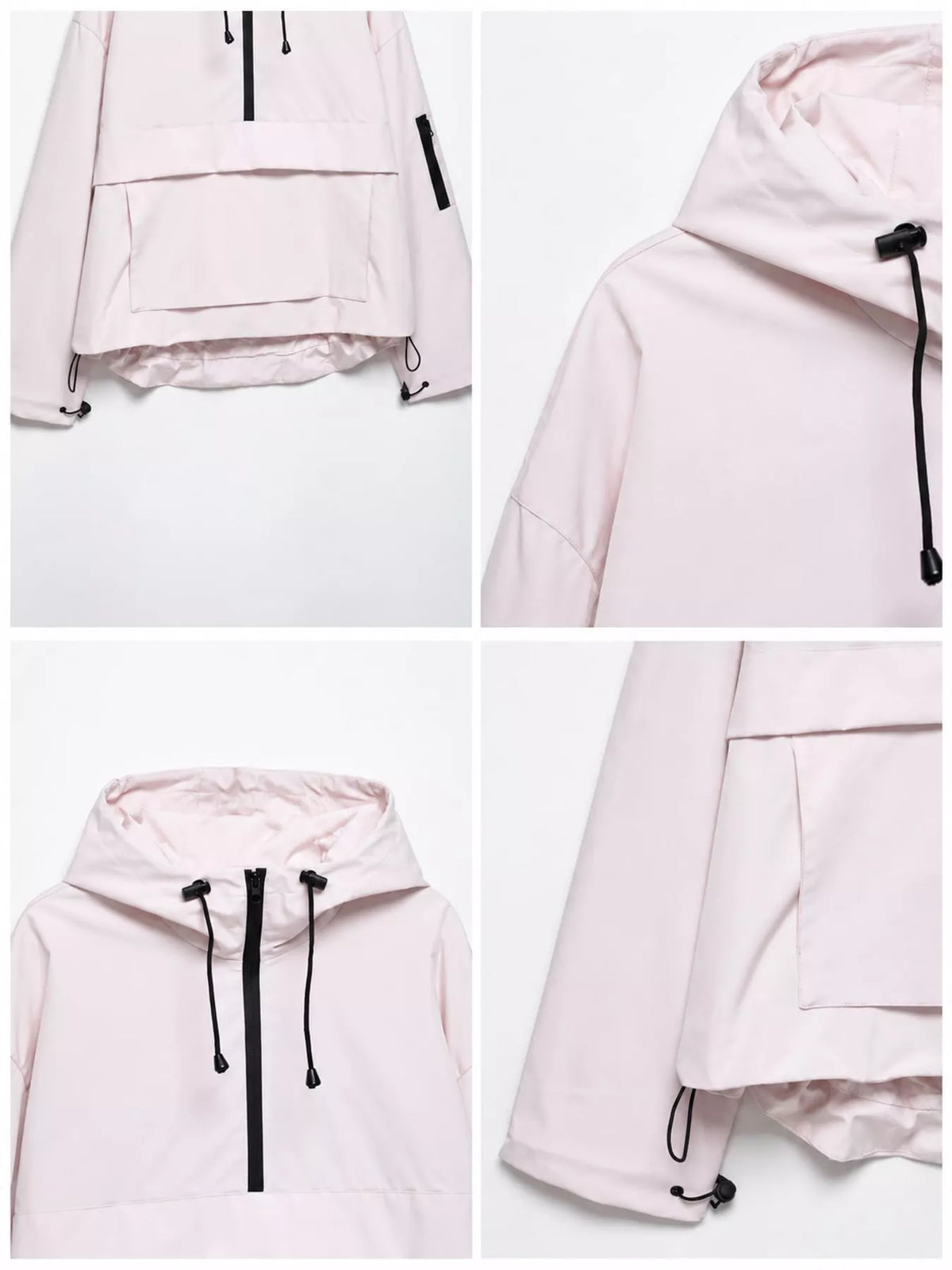 Half-Zip Hooded Anorak Jacket — garment construction details