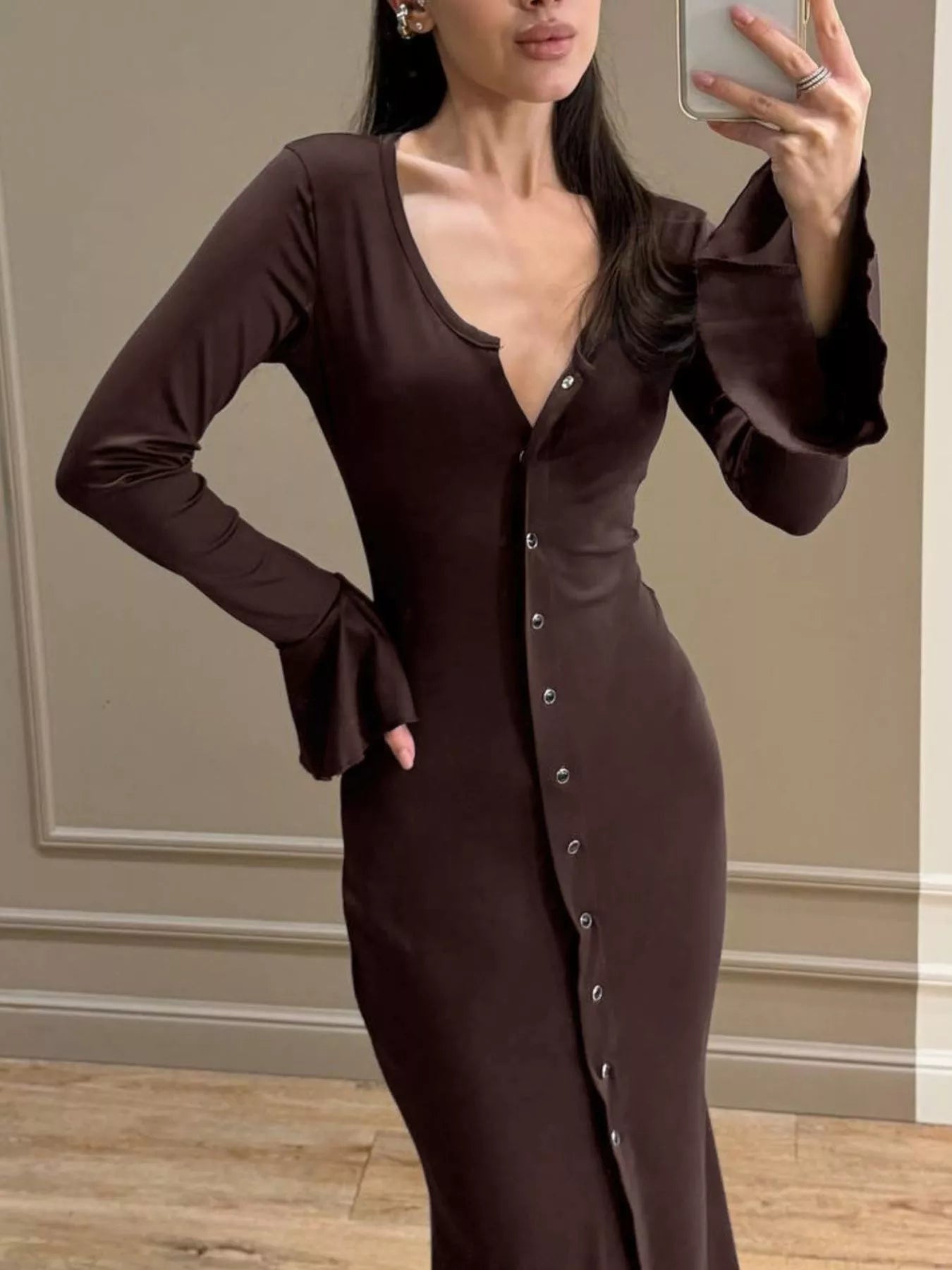 Trendsi Button-Down Bodycon Maxi Dress -