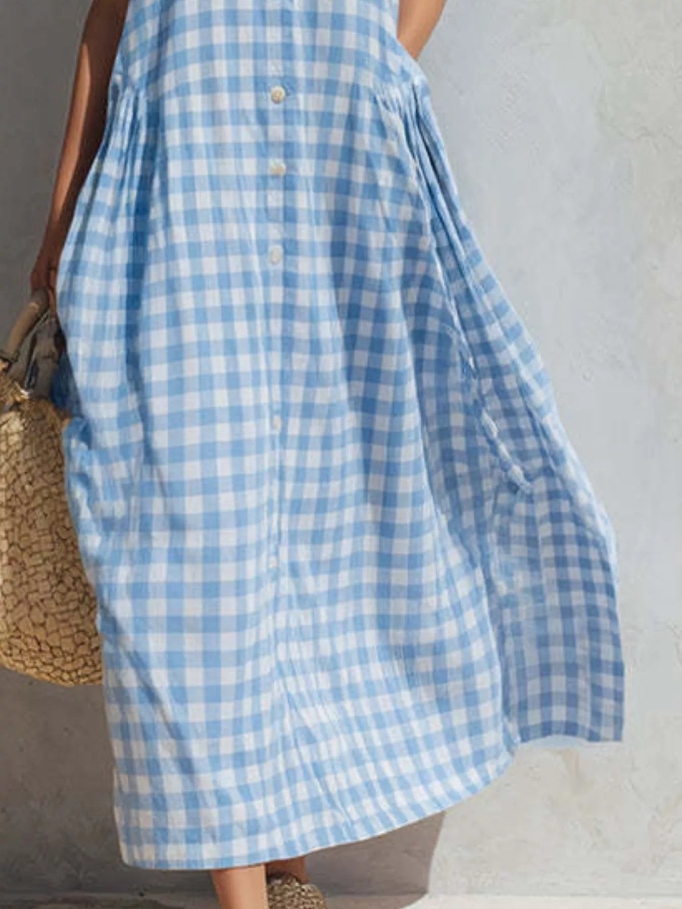 Trendsi Full Size Sleeveless Gingham Button-Down Midi Dress Plus Size -