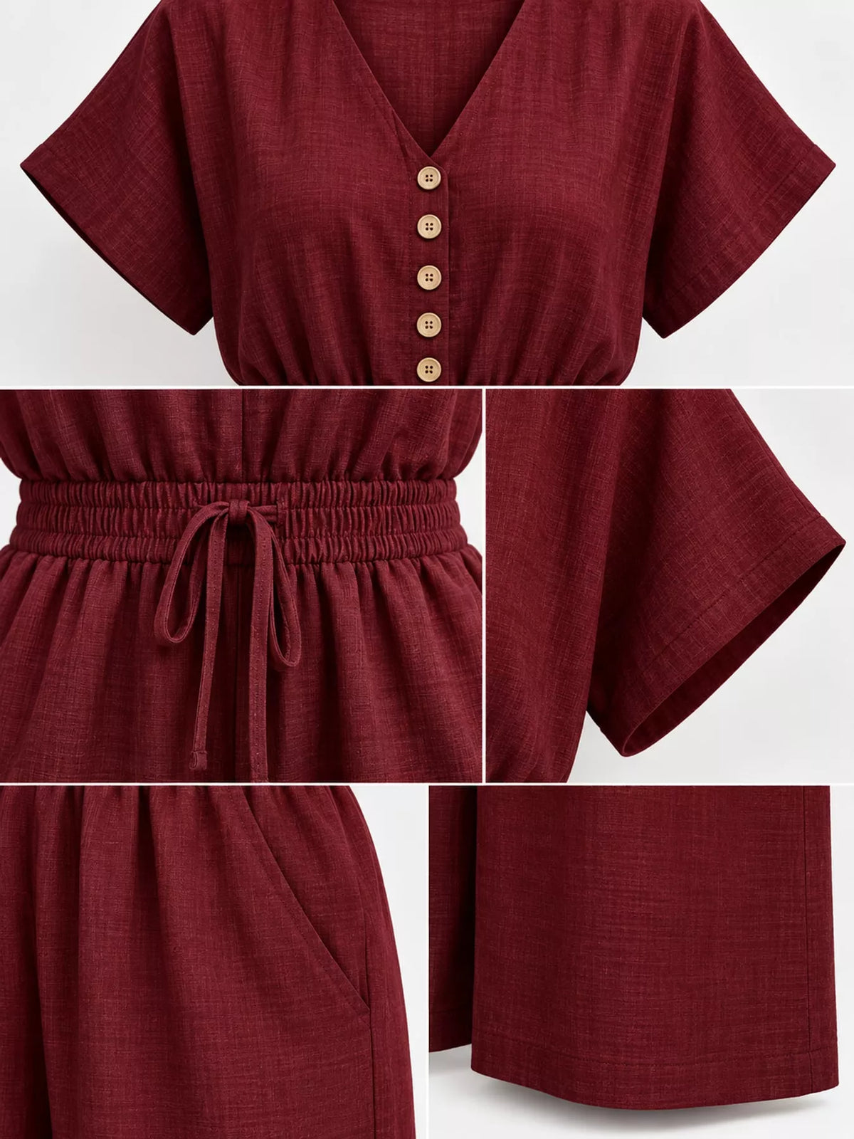 Wide-leg short-sleeve jumpsuit, garment detail