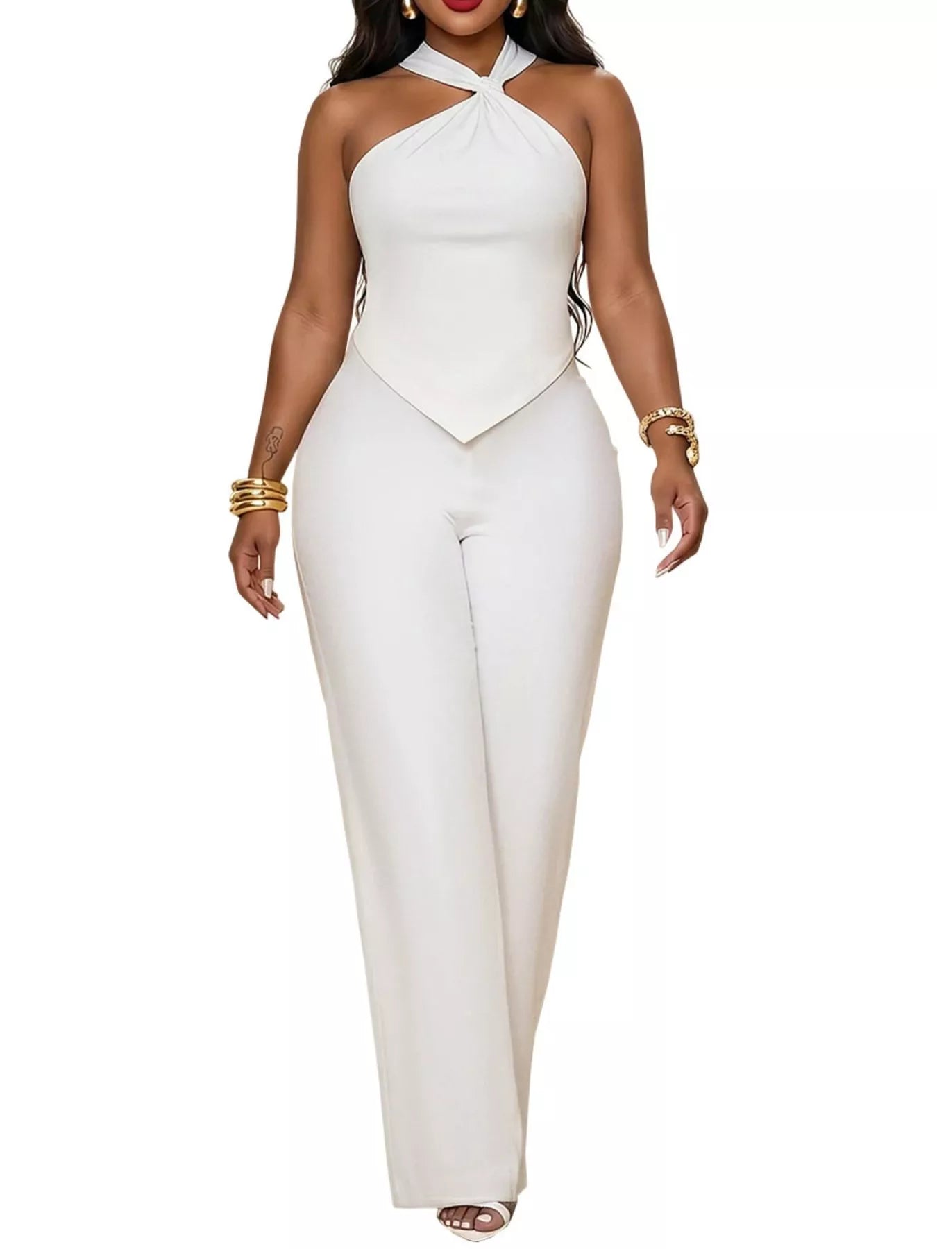 Trendsi Backless Twist Top and Wide-Leg Pants Set -