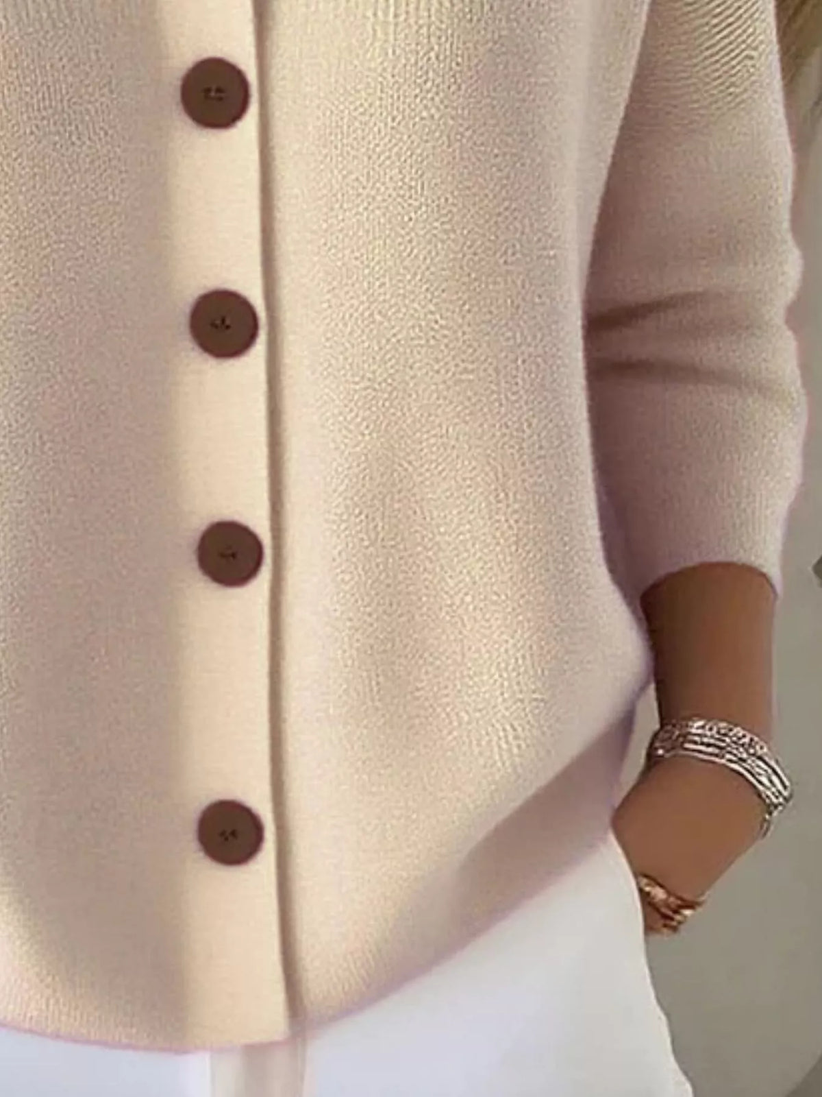 Apricot Color collared button-down knit cardigan
