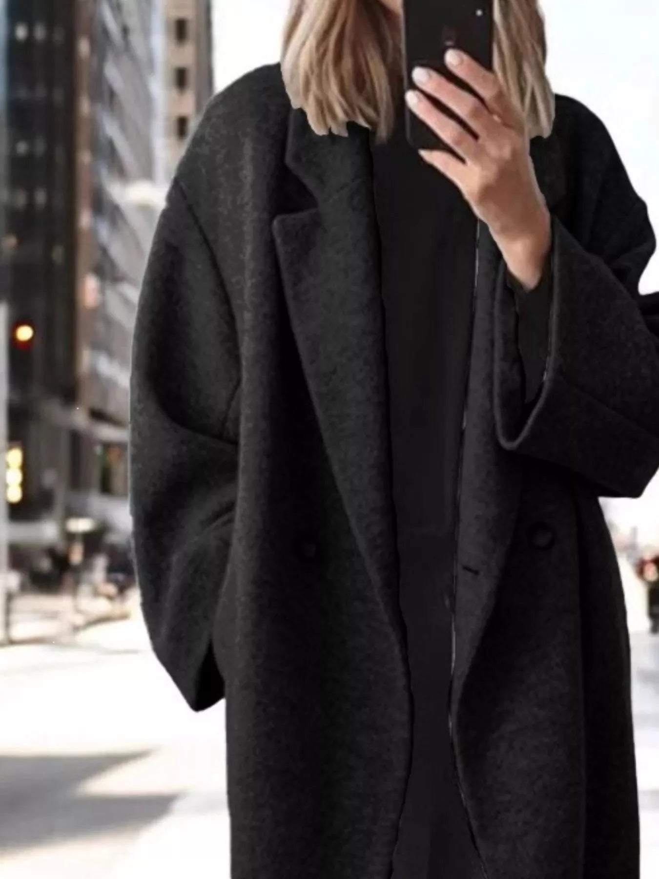 Trendsi Full Size Lapel Collar Wool Blend Longline Coat Plus Size -
