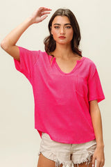 Trendsi BiBi Waved Rib U Neck Top With Front Pocket -