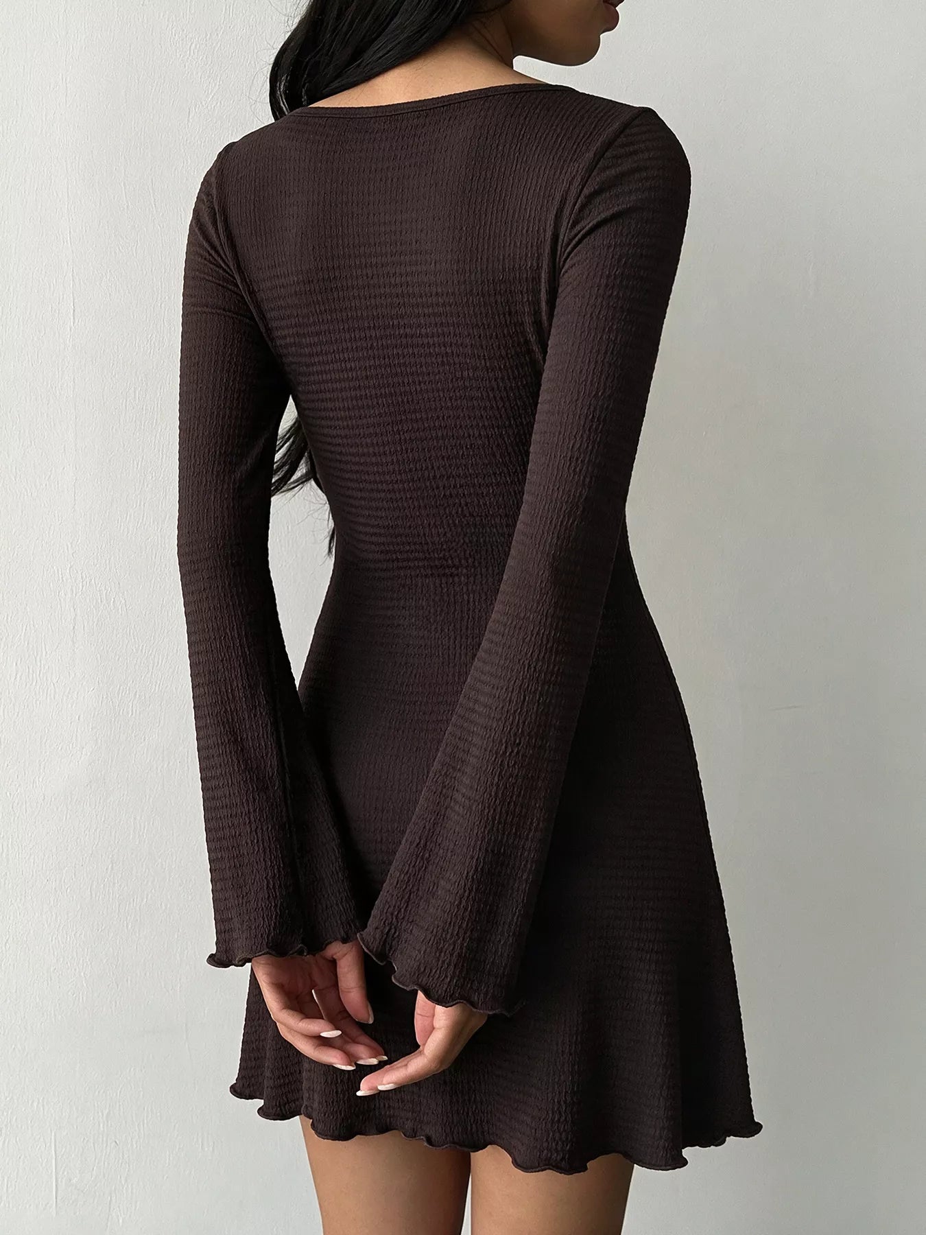 Trendsi Long-Sleeve Waffle Knit Bodycon Mini Dress -
