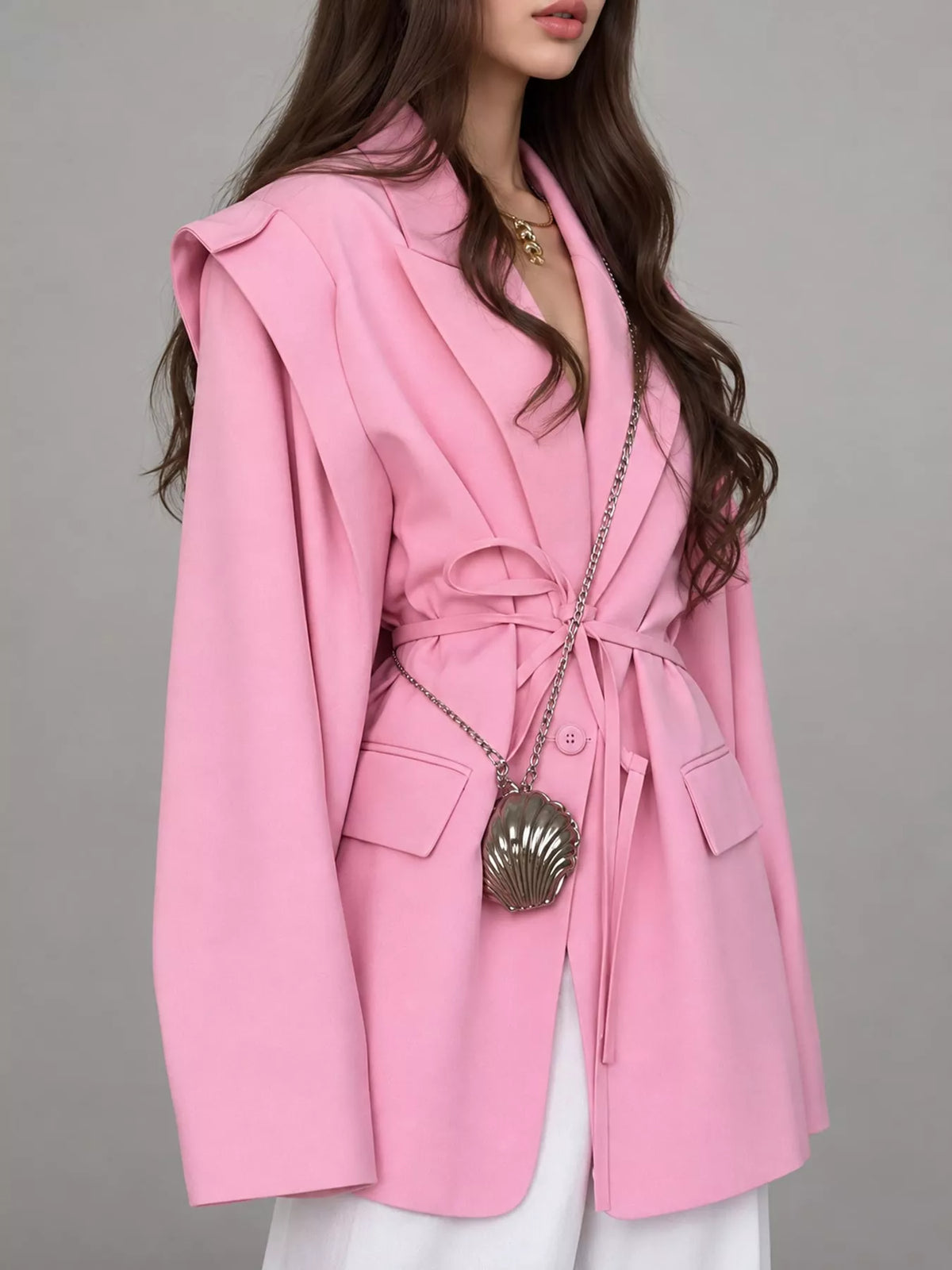 Collared long sleeve blazer, side view
