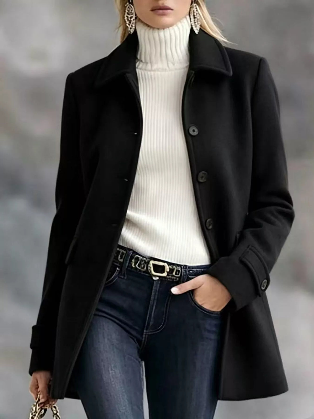 Black button-up collared neck coat