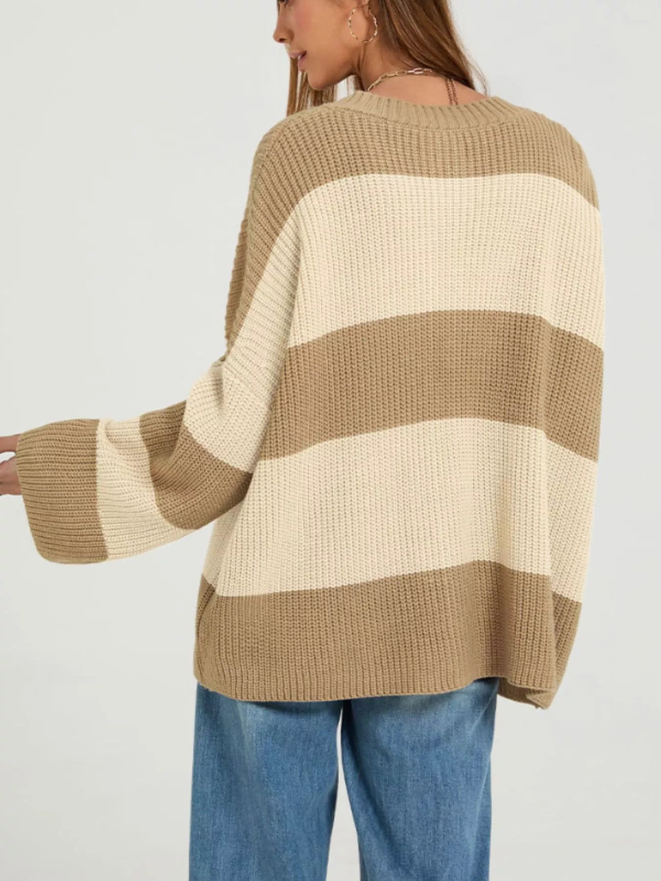 Trendsi Color Block Striped Button-Up Cardigan -