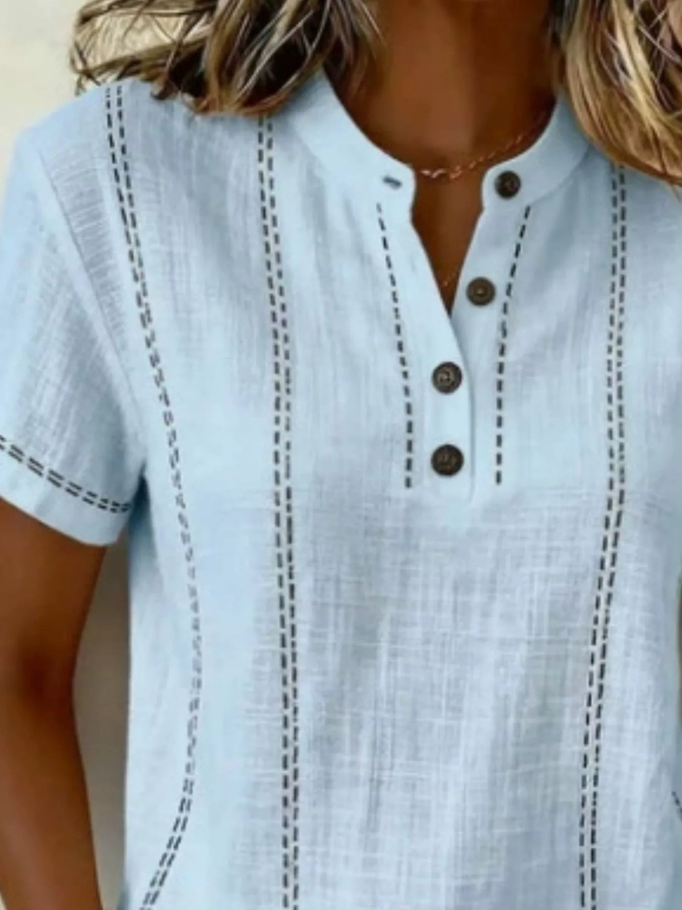 Trendsi Full Size Button Detail Short Sleeve Blouse Plus Size -