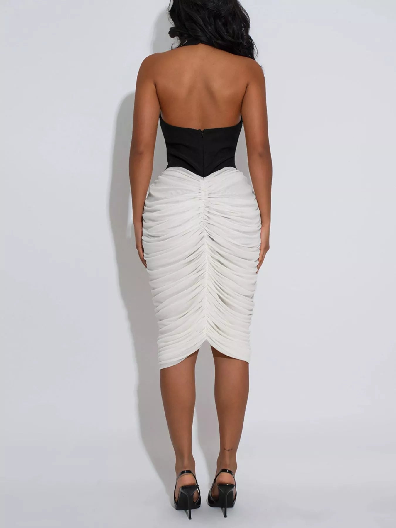 Trendsi Two-Tone Sleeveless Ruched Midi Dress -