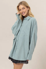 Trendsi HYFVE Stripe Button Down Long Sleeve Oversized Shirt -
