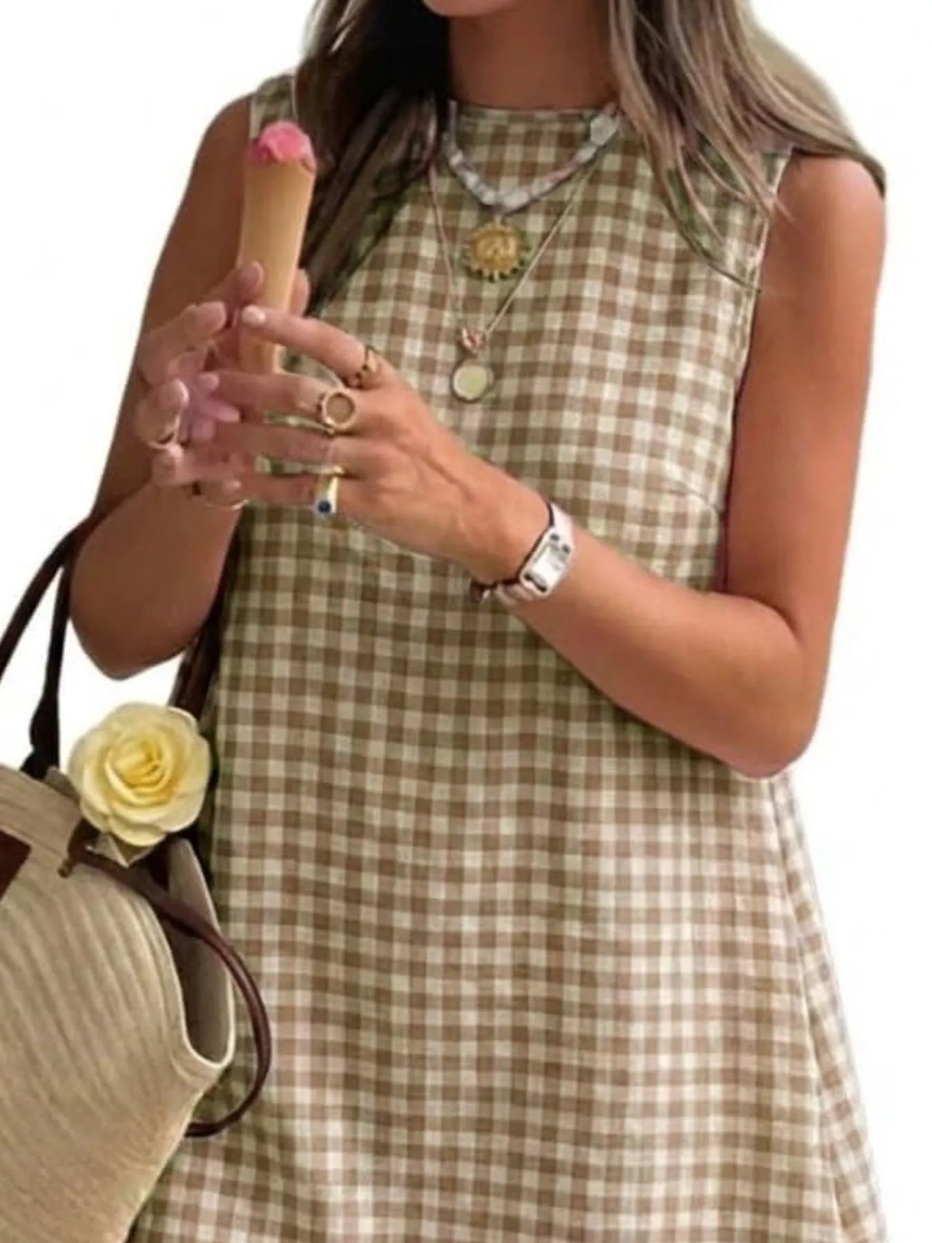 Trendsi Gingham Sleeveless A-Line Mini Dress -