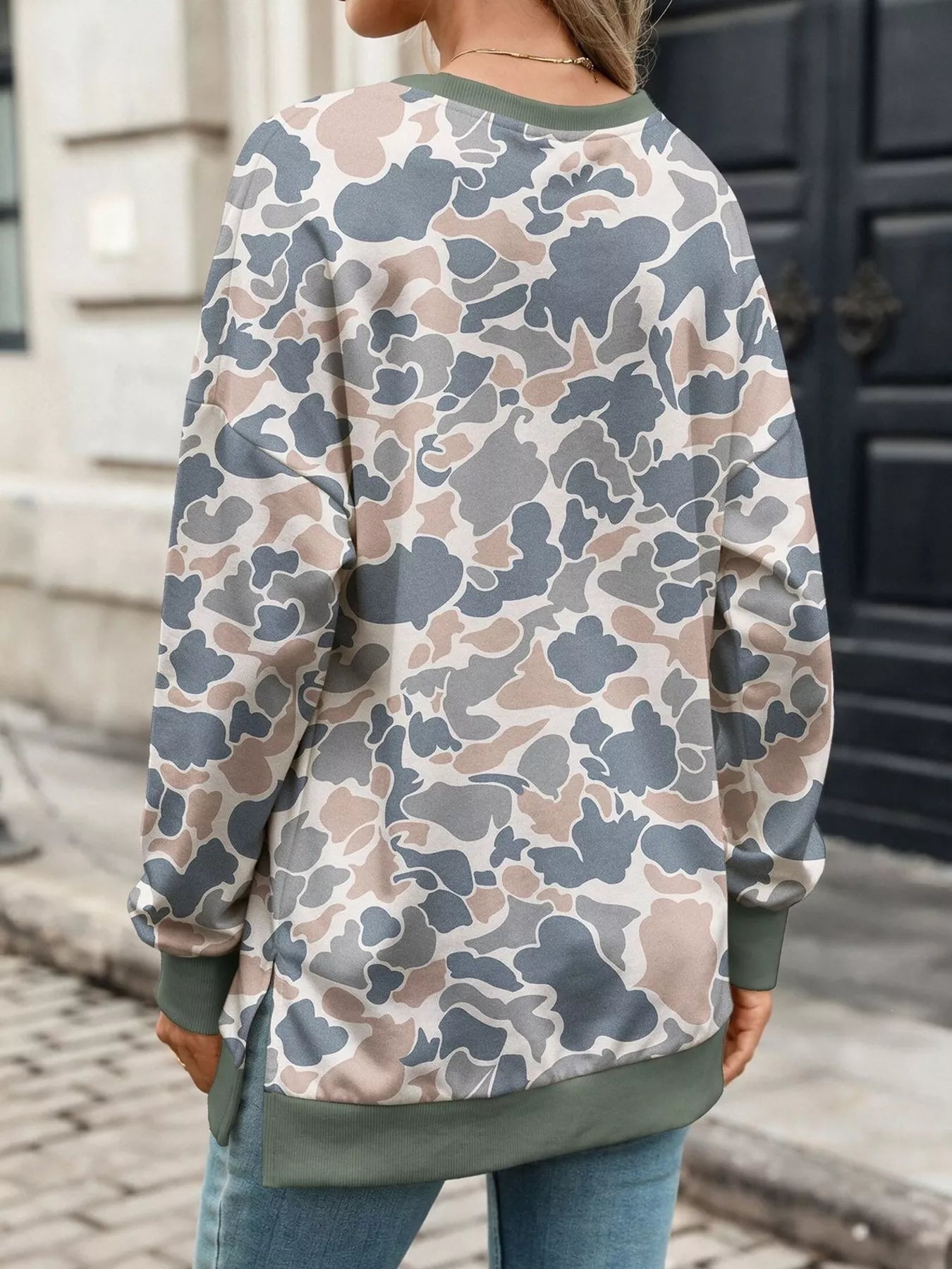 Trendsi Camouflage Print Crewneck Sweatshirt -