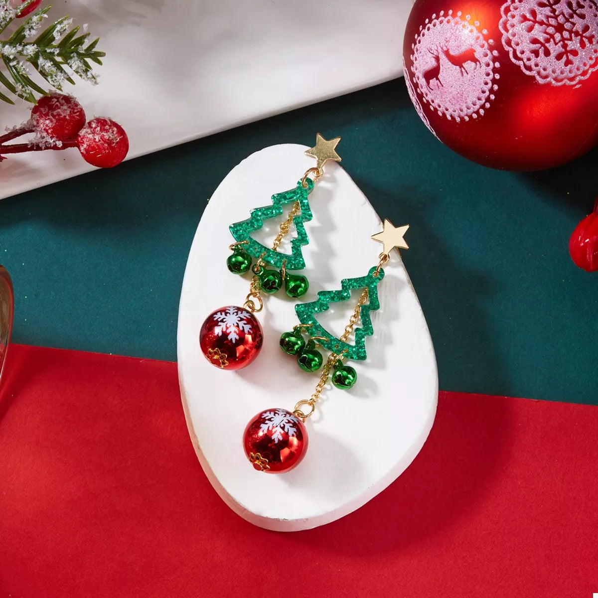 Trendsi Christmas Tree Ball Drop Earrings -
