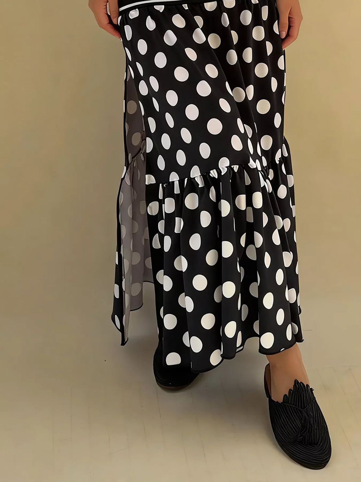 Trendsi Polka Dot Striped Slit Maxi Skirt -