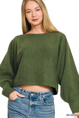 Trendsi Zenana Boat Neck Balloon Sleeve Sweater -