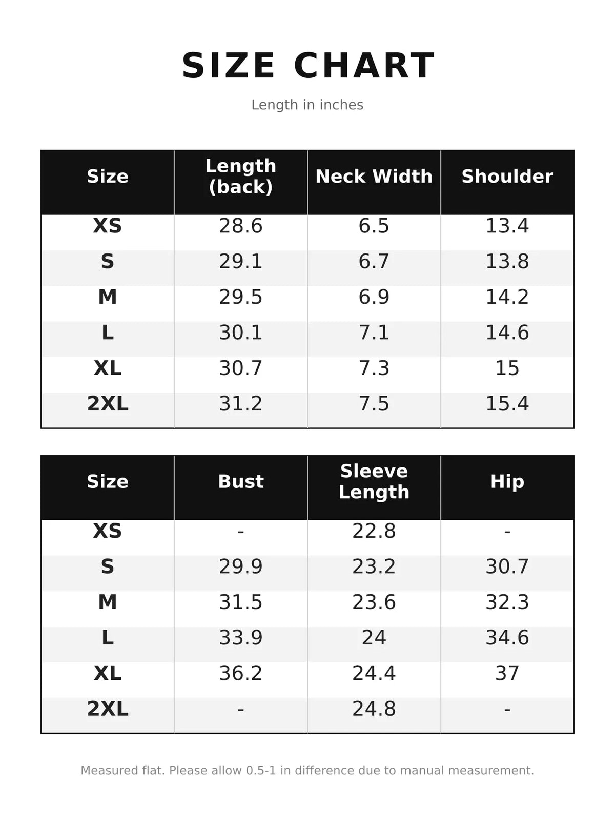 Round neck long sleeve mini dress, size and measurement chart