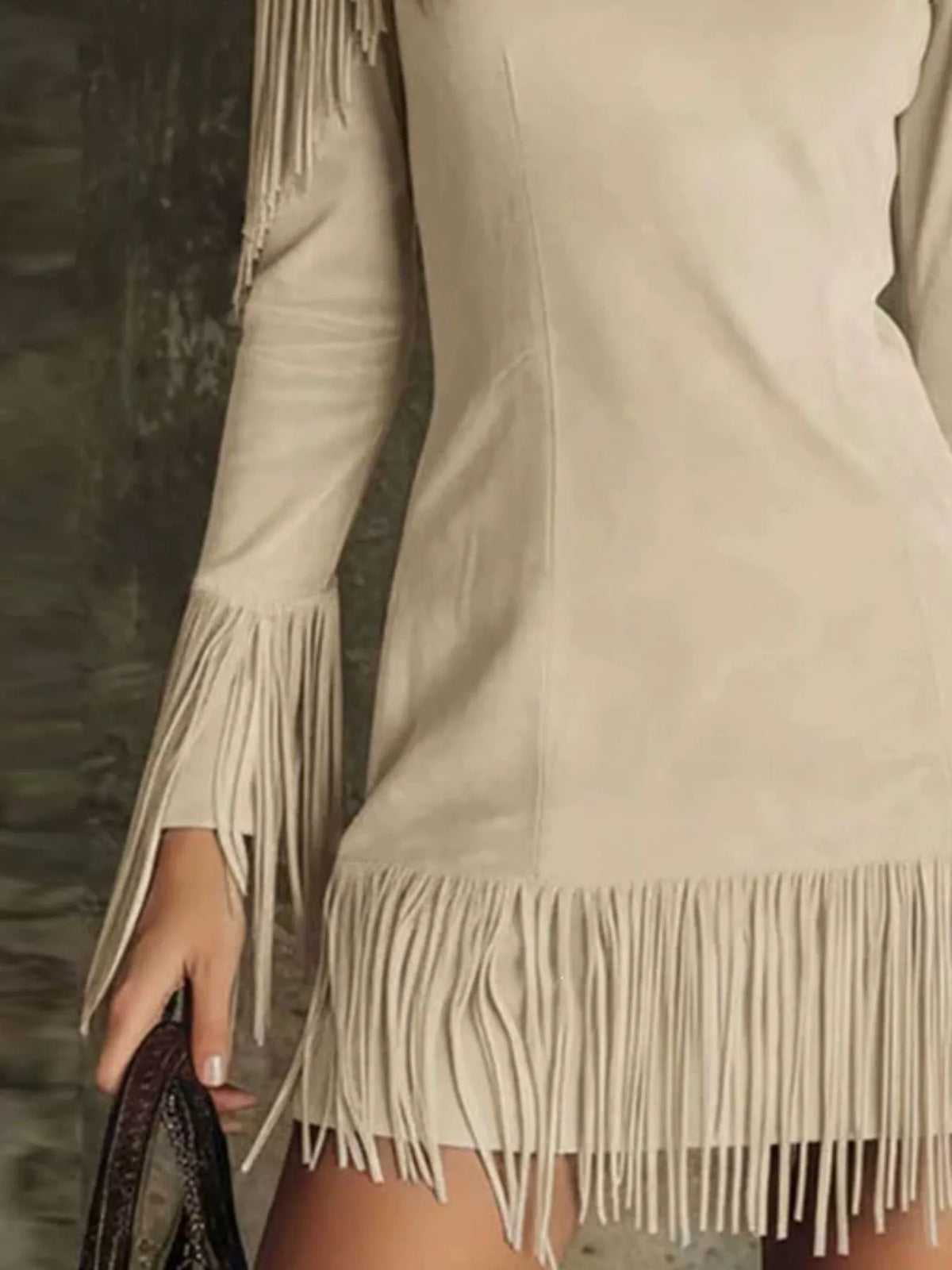 Trendsi Fringed Cold Shoulder Mini Dress -