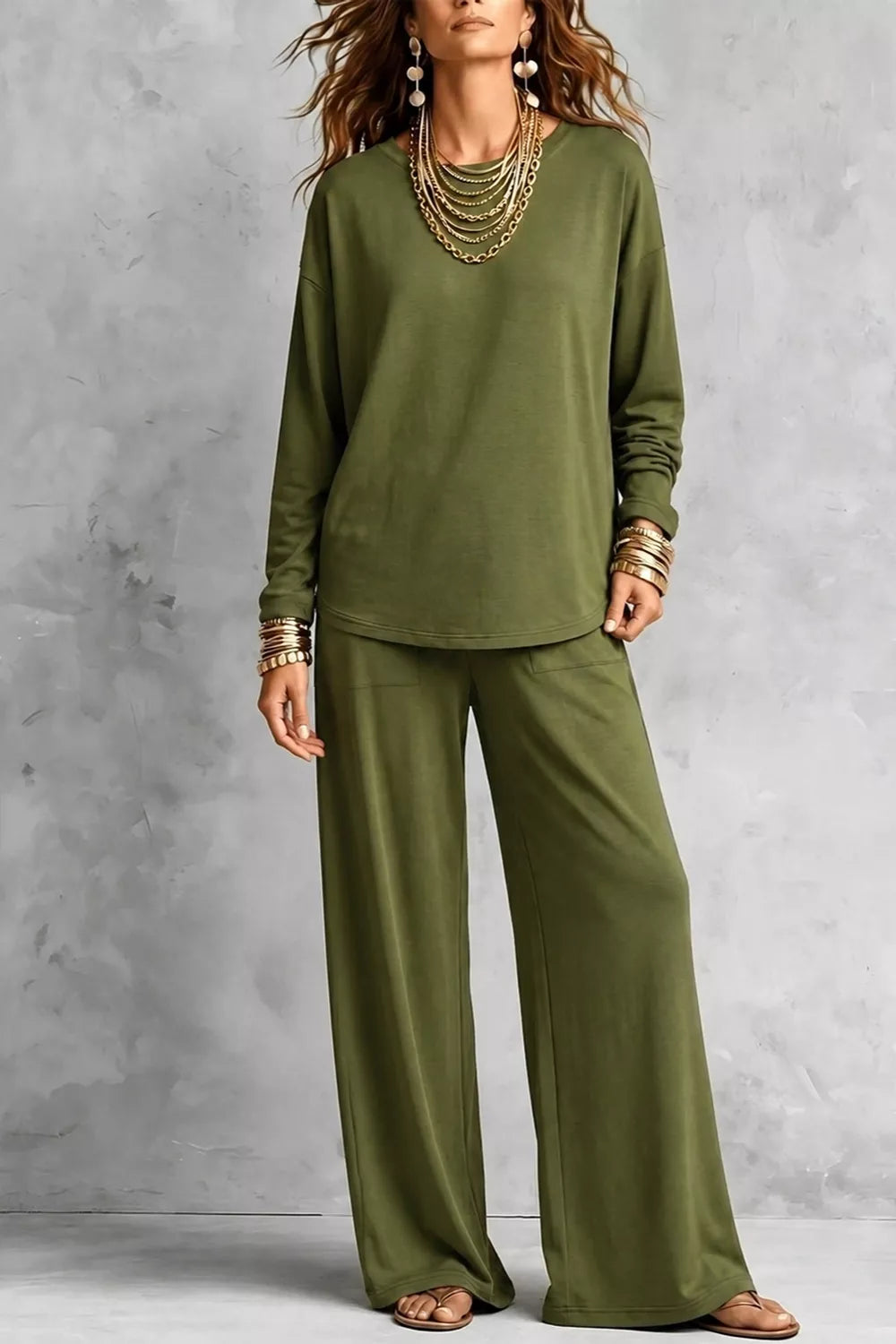 Trendsi Long Sleeve Top and Wide-Leg Pants Set -