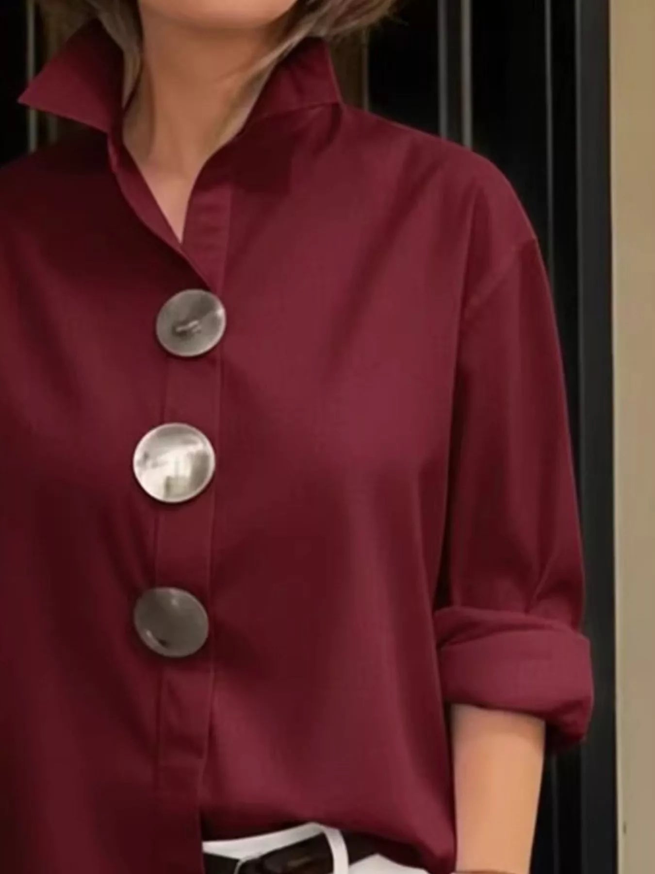 Trendsi Full Size Oversized Metal Button Long Sleeve Shirt Plus Size -