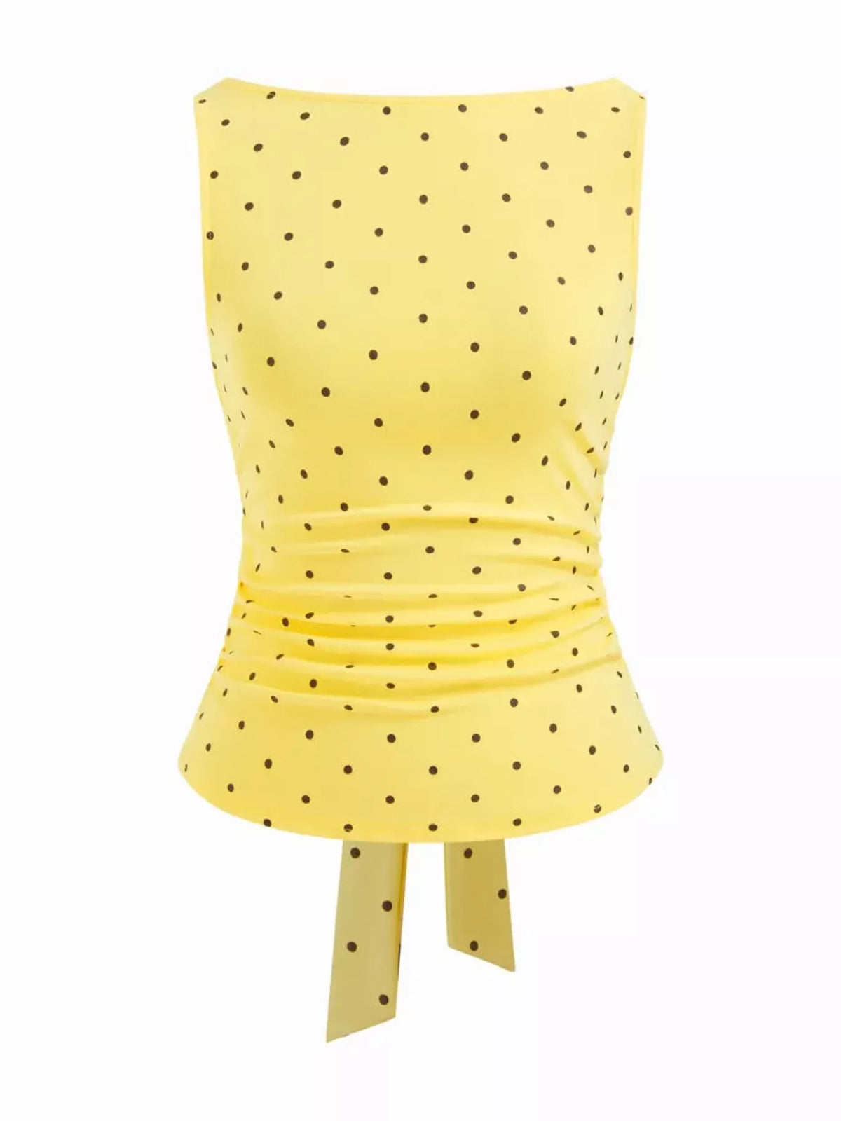 Polka Dot Print Sleeveless Tank Top with Tie Back in yellow