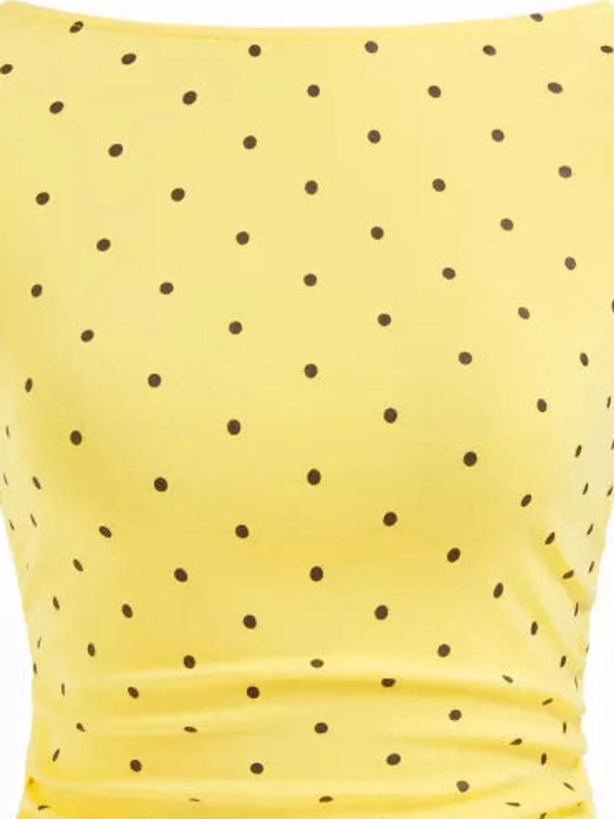 Polka Dot Print Sleeveless Tank Top with Tie Back, detail view in yellow and black