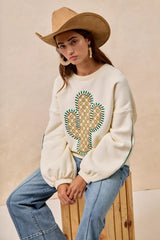 Trendsi BiBi Cactus Embroidered Fleece Sweatshirt -
