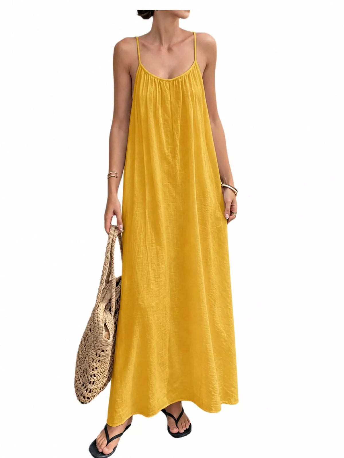 Backless Spaghetti Strap Maxi Dress — front view