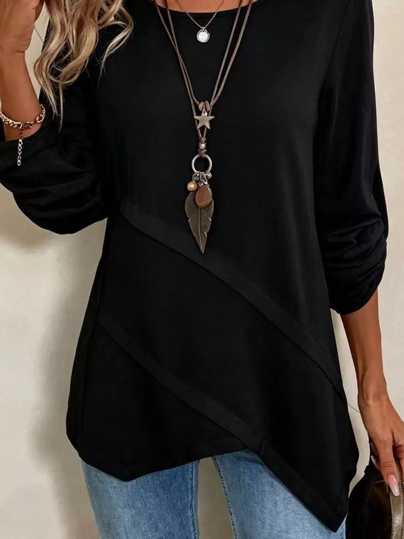 Trendsi Asymmetrical Hem Solid Color Linen Blouse -