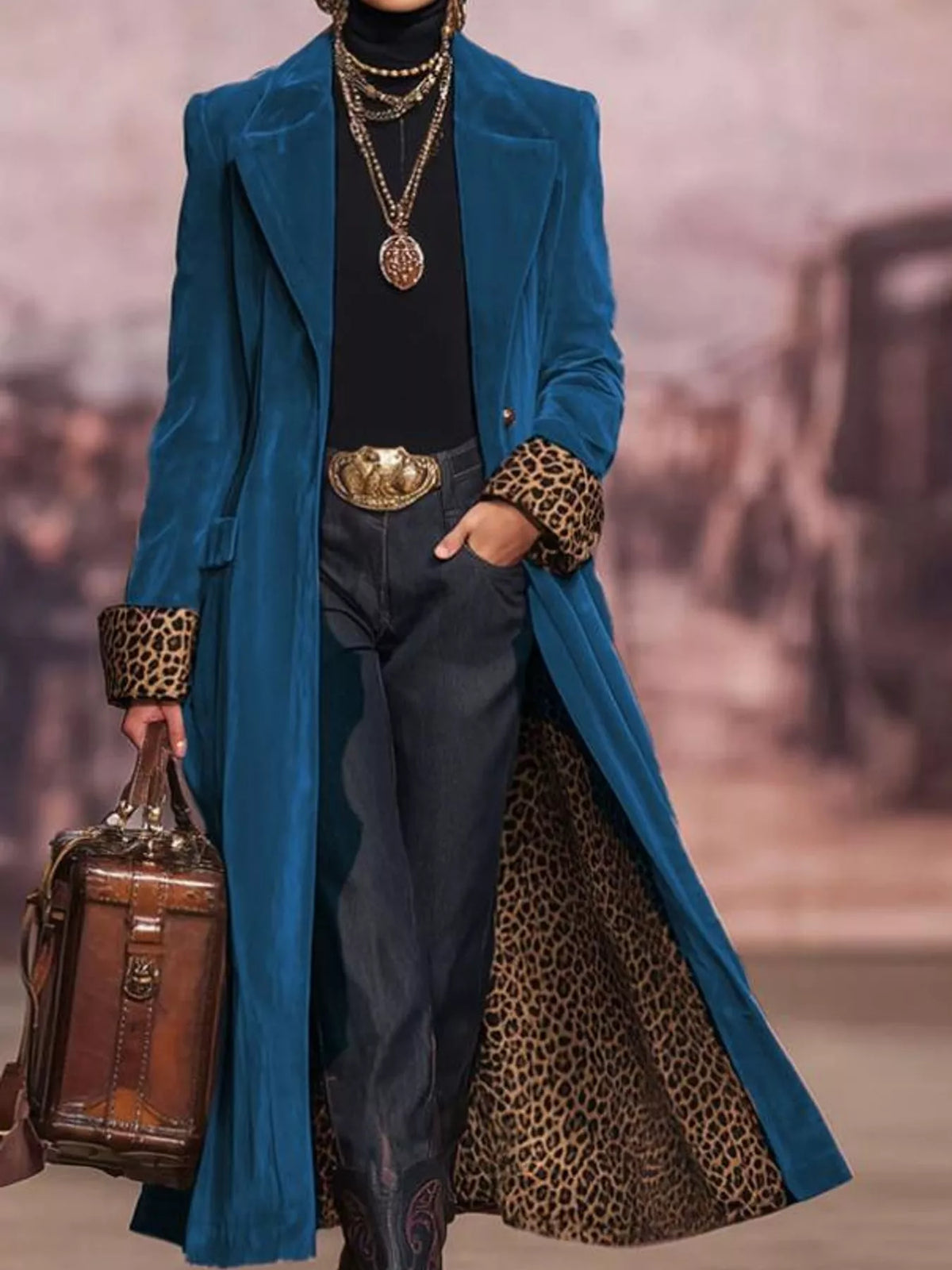 Royal Blue-Velvet Version button up longline coat