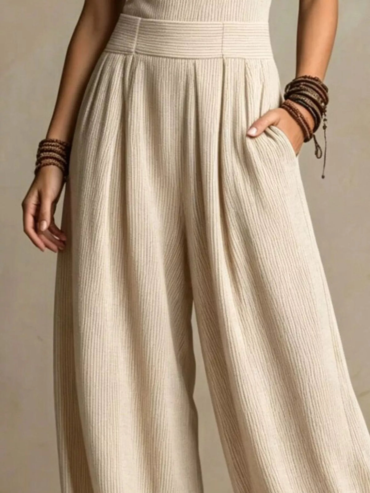 Beige Halter Neck Wide-Leg Jumpsuit detail view