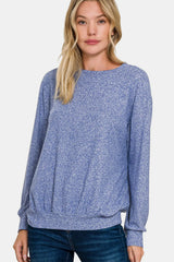Trendsi Zenana Full Size Melange Round Neck Top -