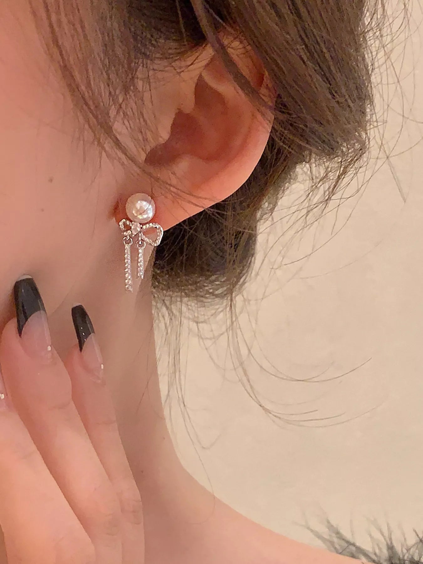 Trendsi Pearl Bowknot Drop Earrings -