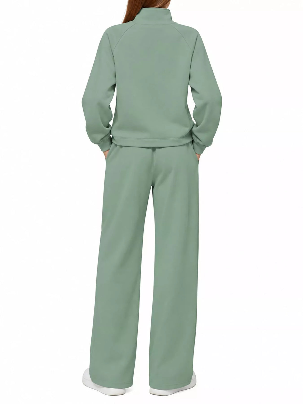 Half-zip top and pants set, green back
