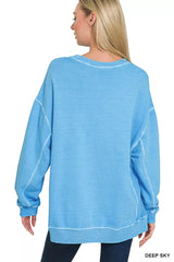 Trendsi Zenana Full Size French Terry Pigment Dye & Enzyme Washing Pullover Plus Size -