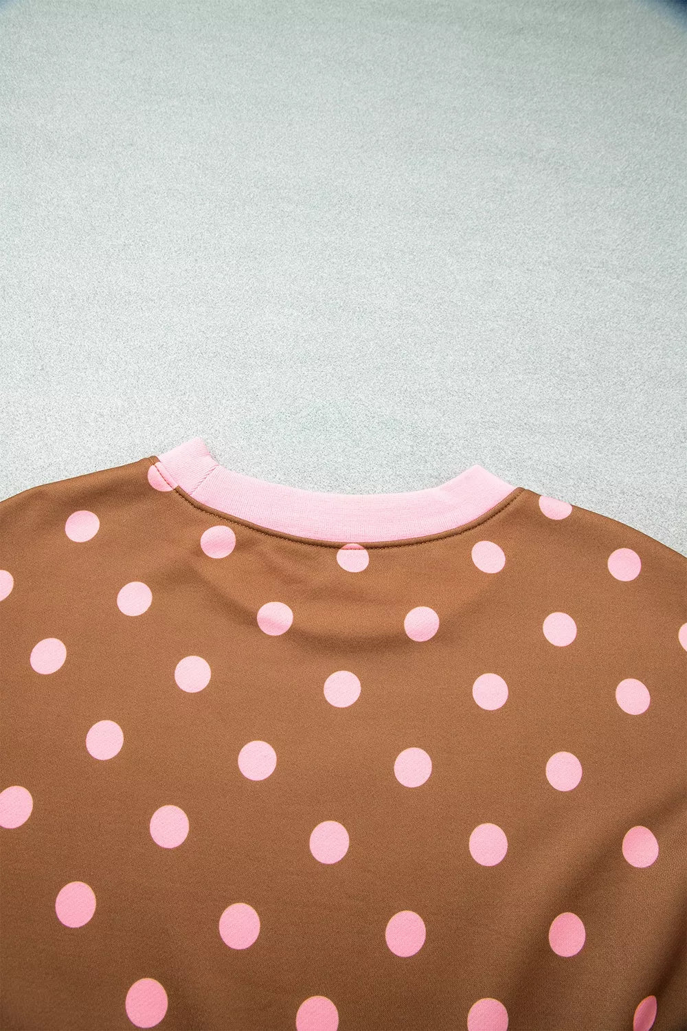 Polka Dot Colorblock Round Neck Pullover Sweatshirt — construction details