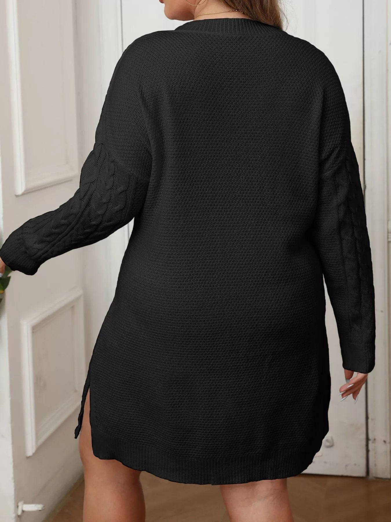 Trendsi Plus Size Cable Knit Long Sleeve Sweater Dress -